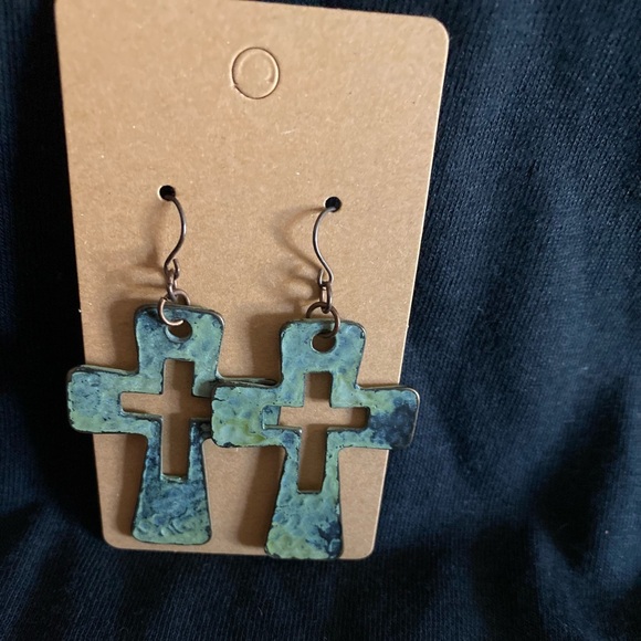 Jewelry - 2 inch cross earrings tarnishes bronze look costume jewelry